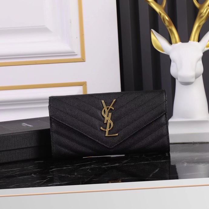 Saint Laurent YSL Caviar Card Holder in Black with Gold Hardware