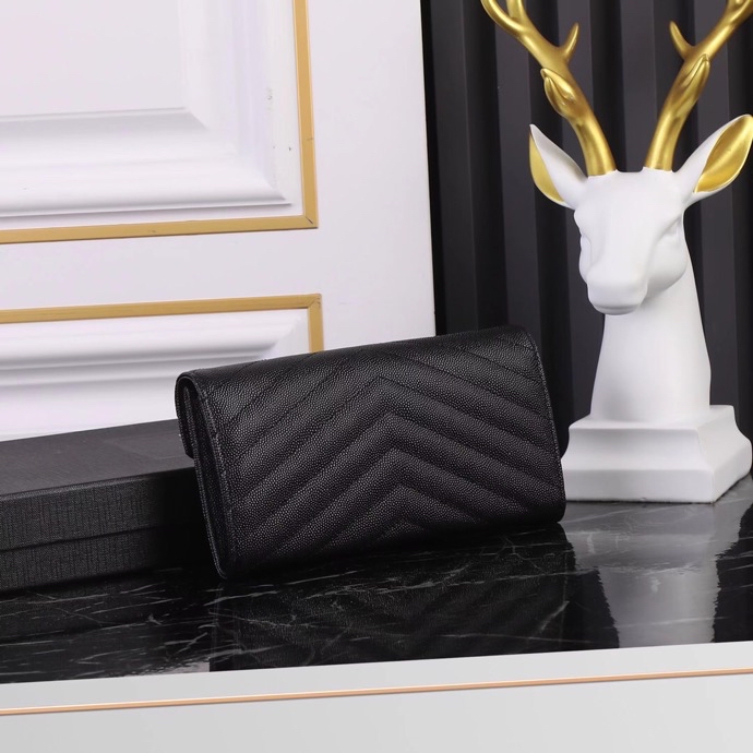 Saint Laurent YSL Caviar Card Holder in Black with Gold Hardware