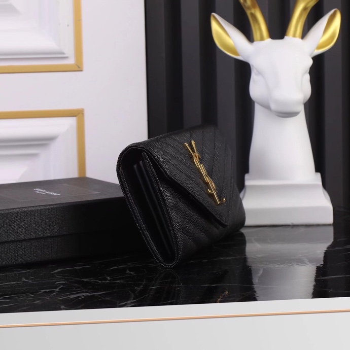 Saint Laurent YSL Caviar Card Holder in Black with Gold Hardware