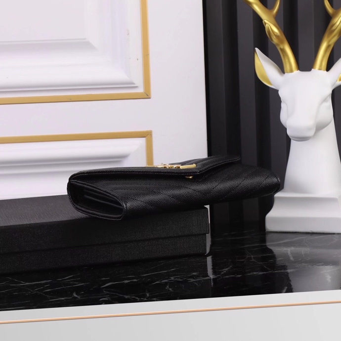 Saint Laurent YSL Caviar Card Holder in Black with Gold Hardware