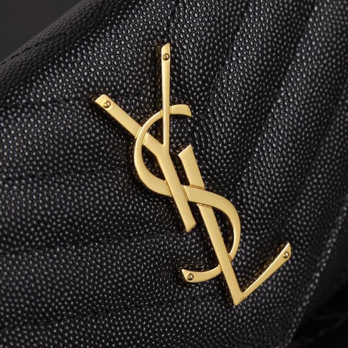 Saint Laurent YSL Caviar Card Holder in Black with Gold Hardware