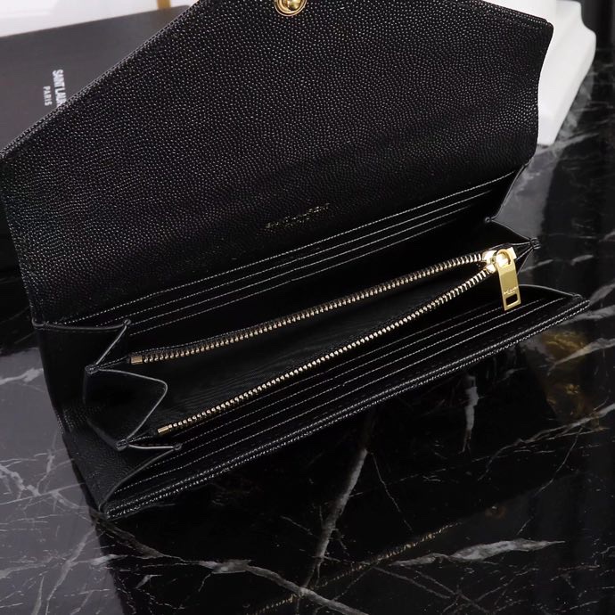 Saint Laurent YSL Caviar Card Holder in Black with Gold Hardware