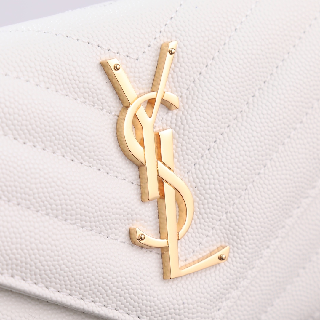 Saint Laurent YSL Caviar Card Holder in White with Gold Hardware