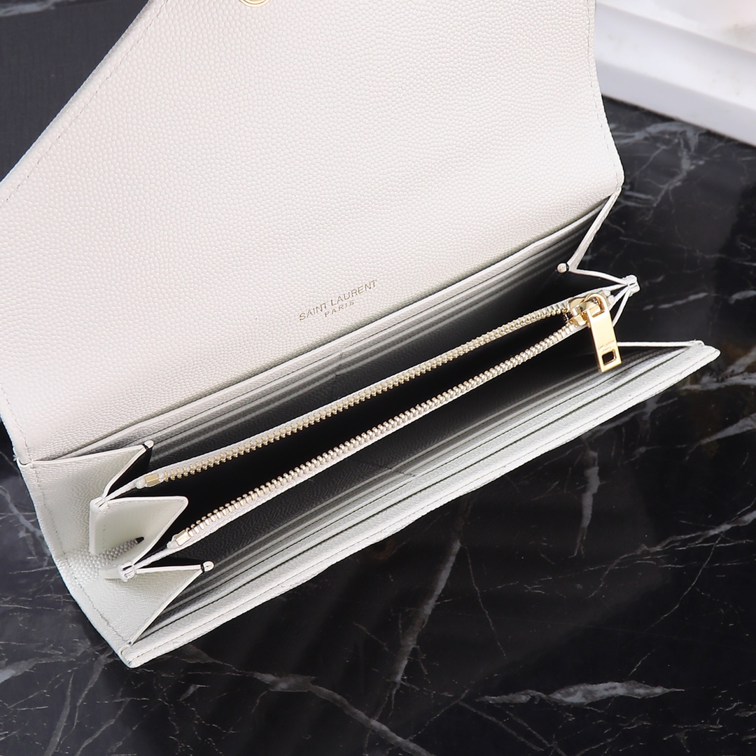 Saint Laurent YSL Caviar Card Holder in White with Gold Hardware