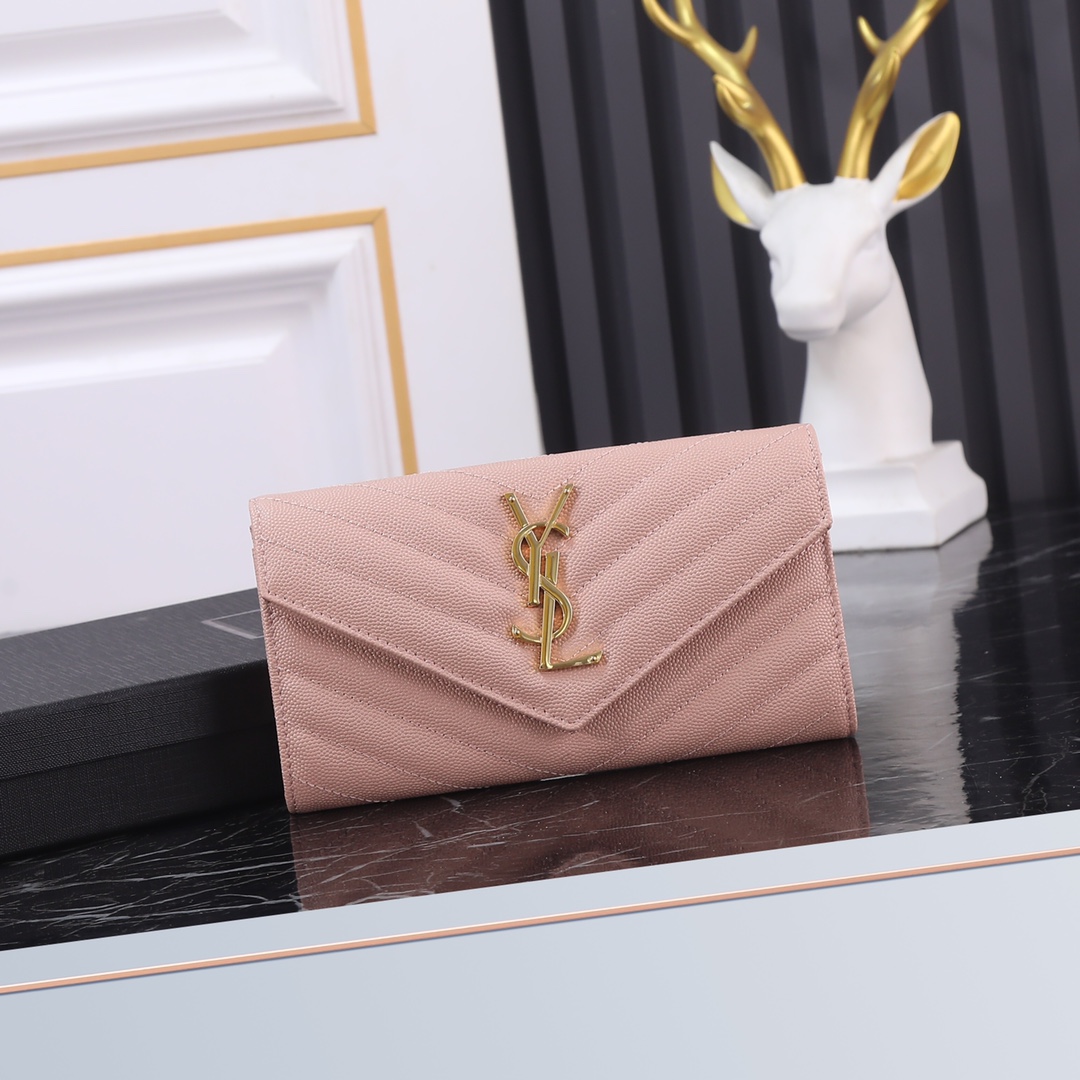 Saint Laurent YSL Caviar Card Holder in Pink with Gold Hardware