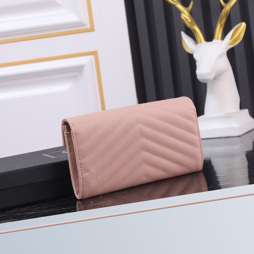 Saint Laurent YSL Caviar Card Holder in Pink with Gold Hardware