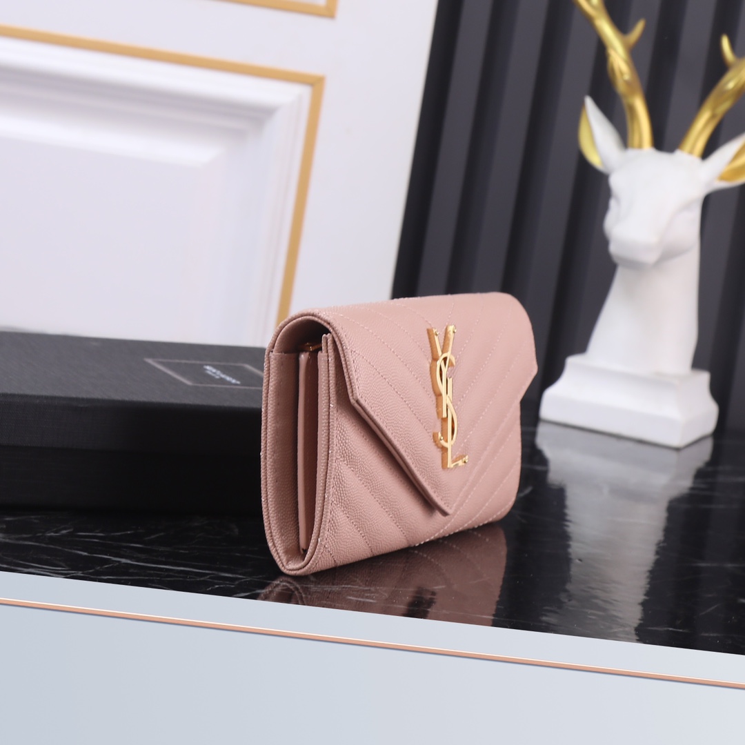 Saint Laurent YSL Caviar Card Holder in Pink with Gold Hardware