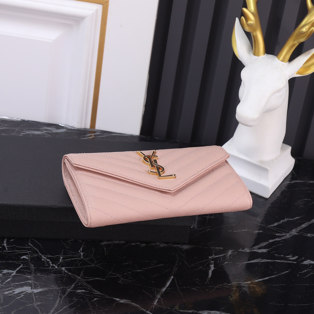 Saint Laurent YSL Caviar Card Holder in Pink with Gold Hardware