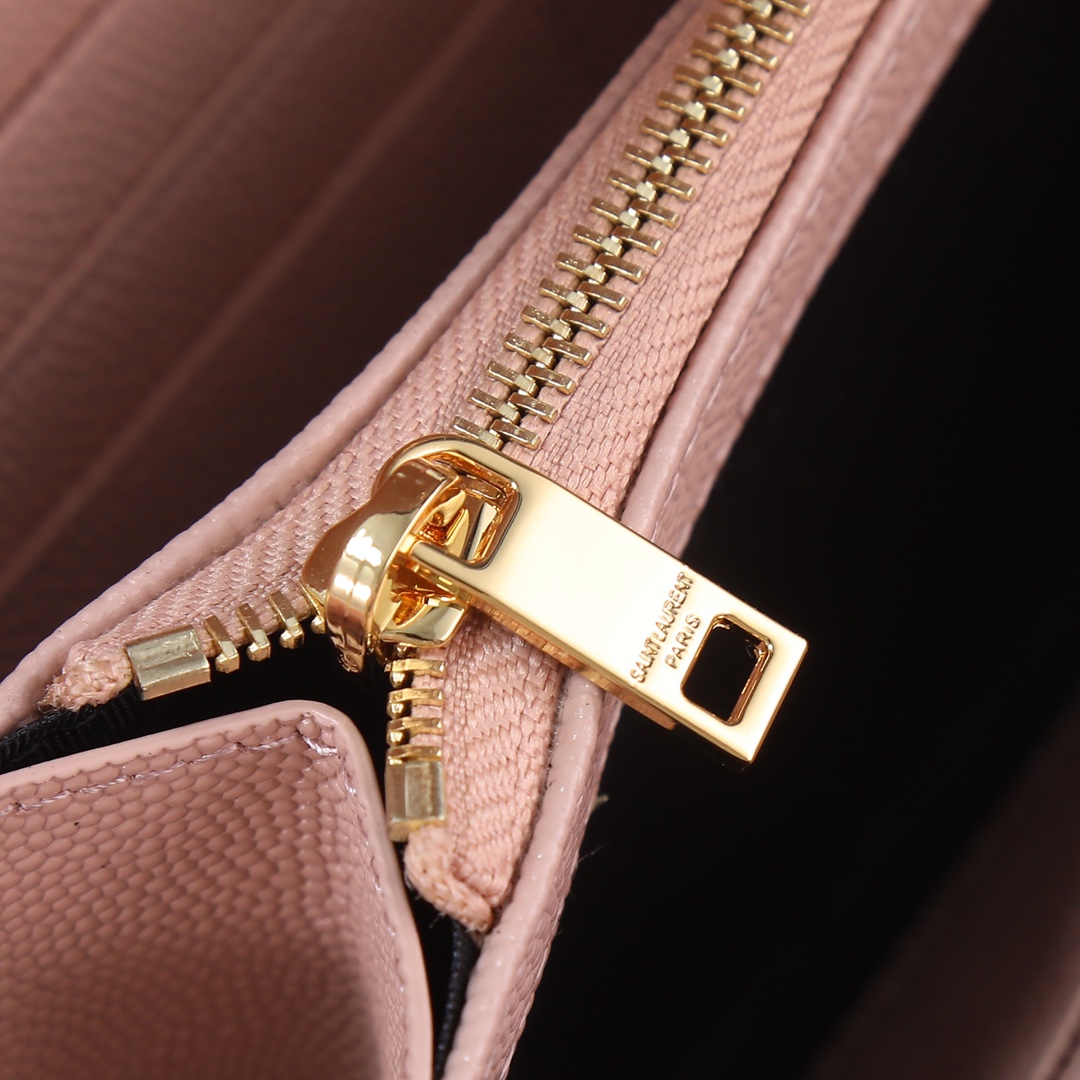 Saint Laurent YSL Caviar Card Holder in Pink with Gold Hardware