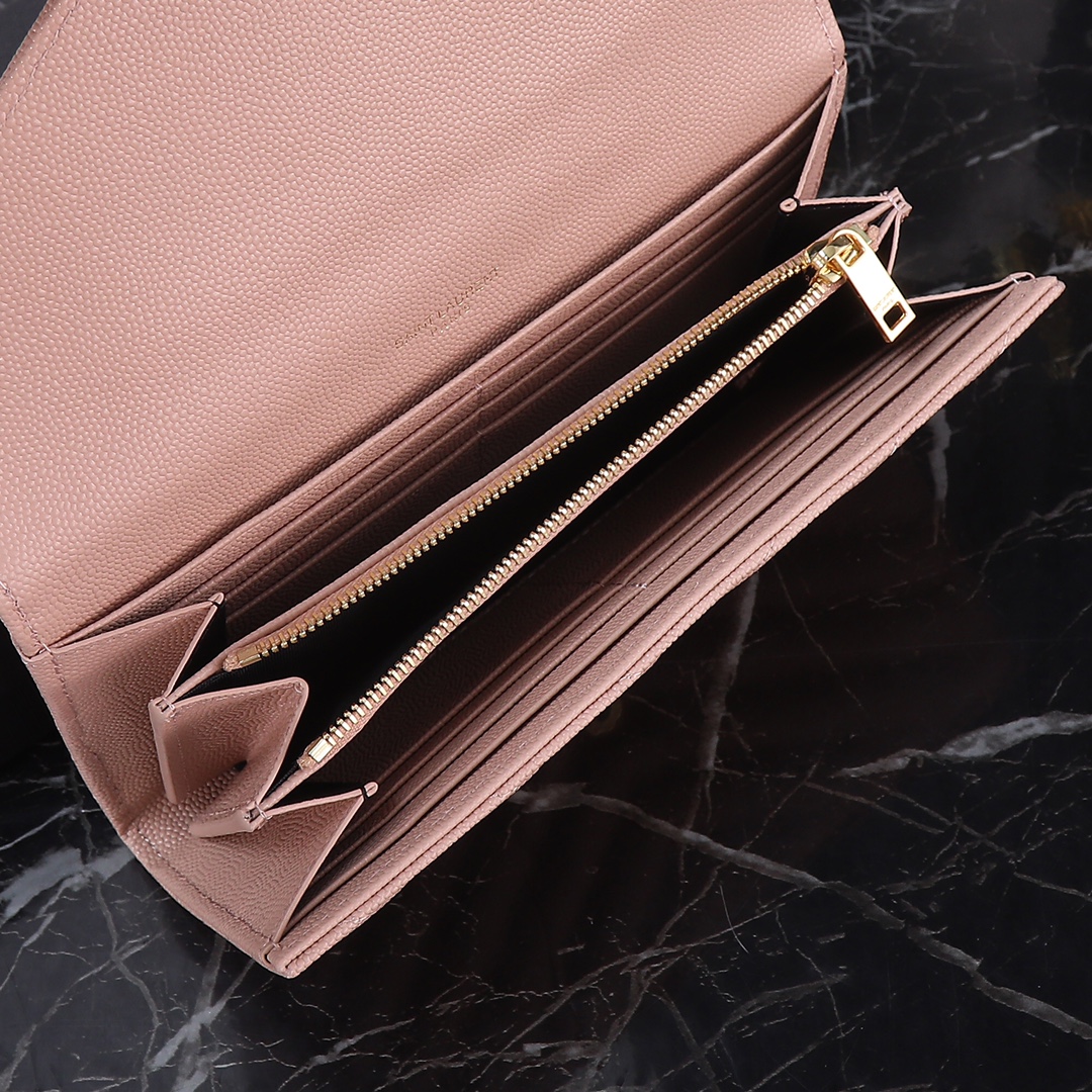 Saint Laurent YSL Caviar Card Holder in Pink with Gold Hardware