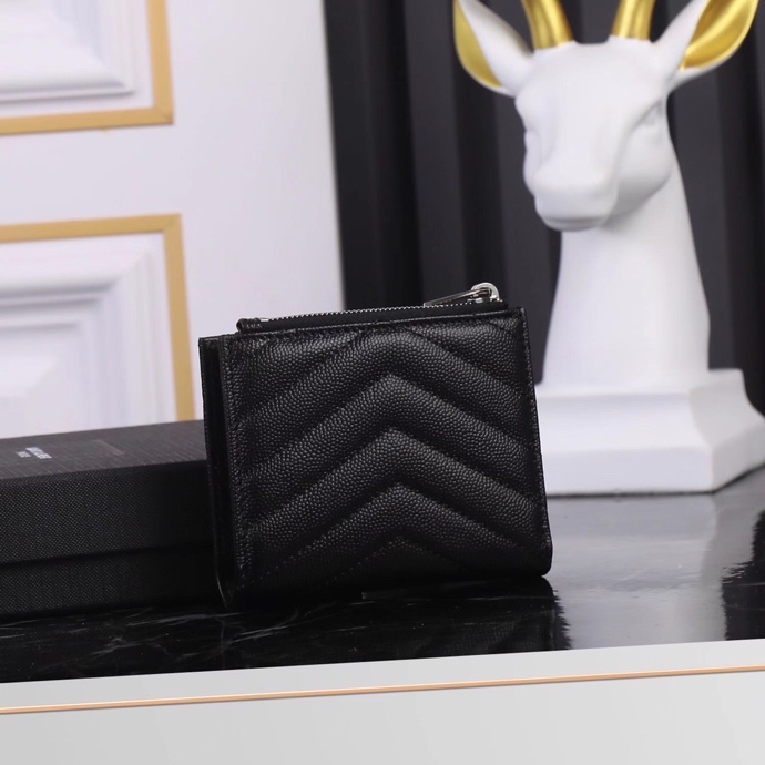 Saint Laurent YSL Caviar Card Holder in Black with Silver Hardware