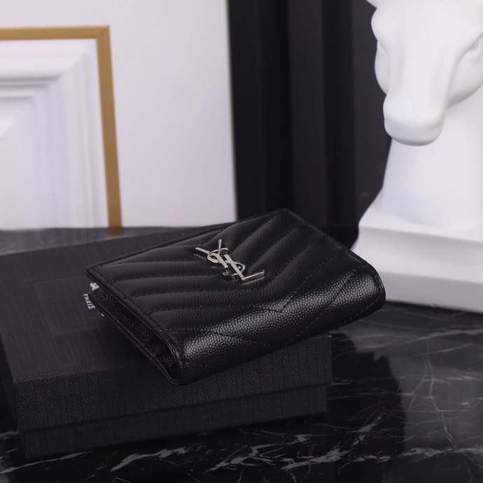 Saint Laurent YSL Caviar Card Holder in Black with Silver Hardware