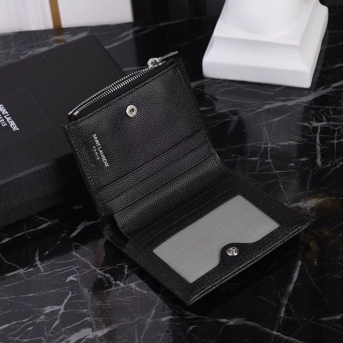 Saint Laurent YSL Caviar Card Holder in Black with Silver Hardware