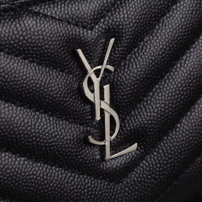 Saint Laurent YSL Caviar Card Holder in Black with Silver Hardware