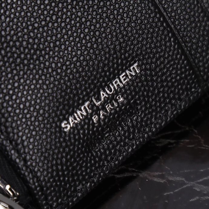 Saint Laurent YSL Caviar Card Holder in Black with Silver Hardware