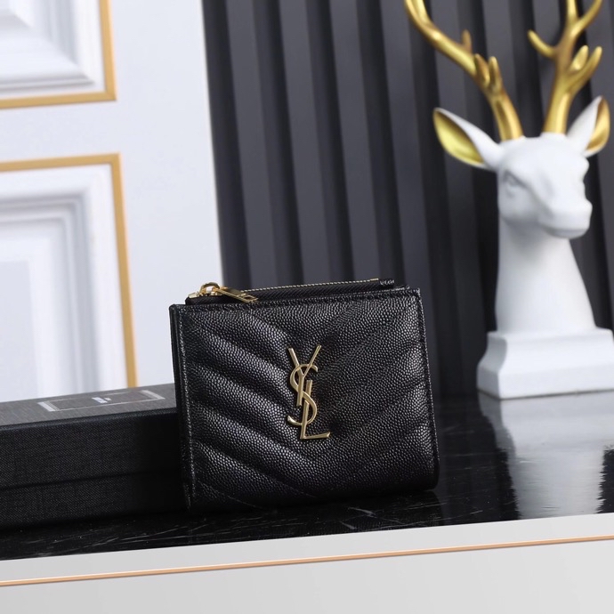 Saint Laurent YSL Caviar Card Holder in Black with Gold Hardware