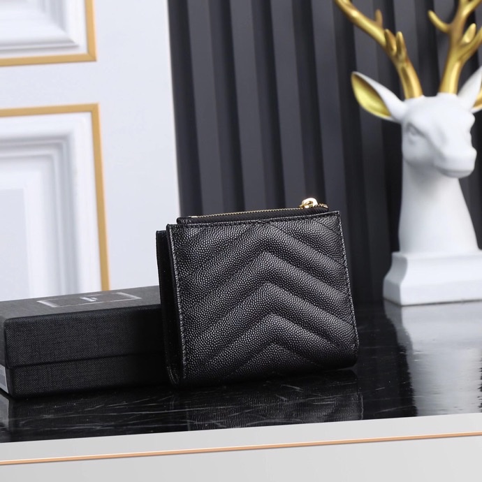 Saint Laurent YSL Caviar Card Holder in Black with Gold Hardware