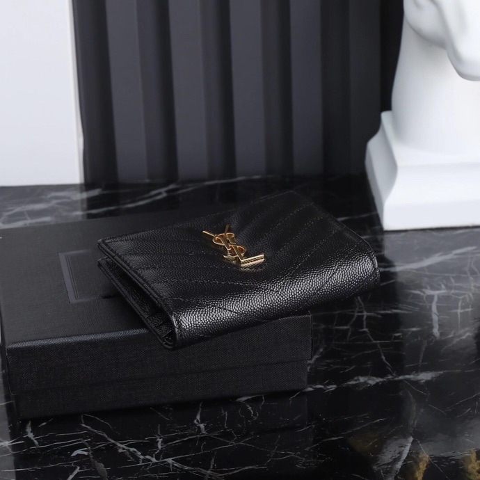 Saint Laurent YSL Caviar Card Holder in Black with Gold Hardware