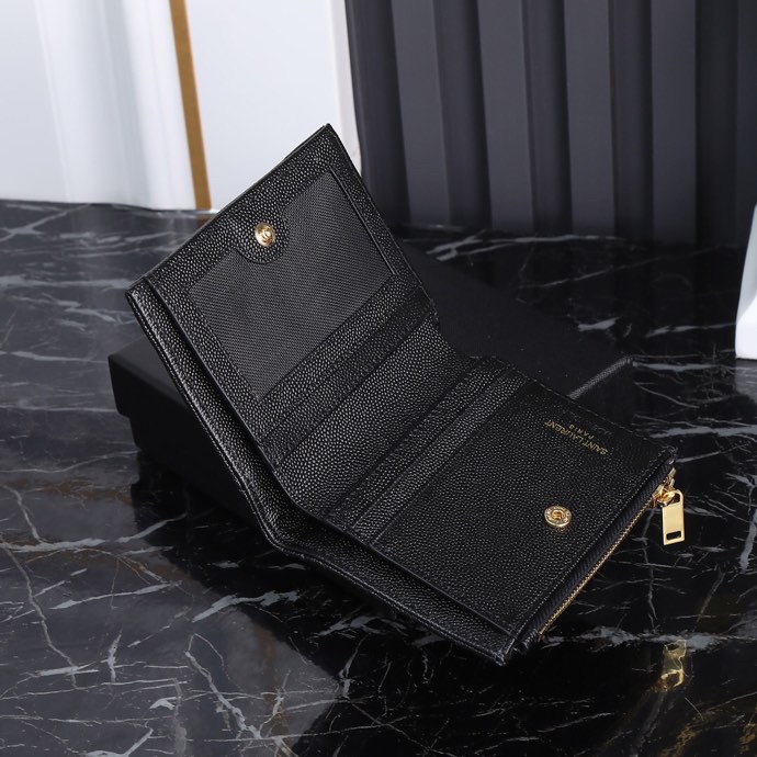 Saint Laurent YSL Caviar Card Holder in Black with Gold Hardware