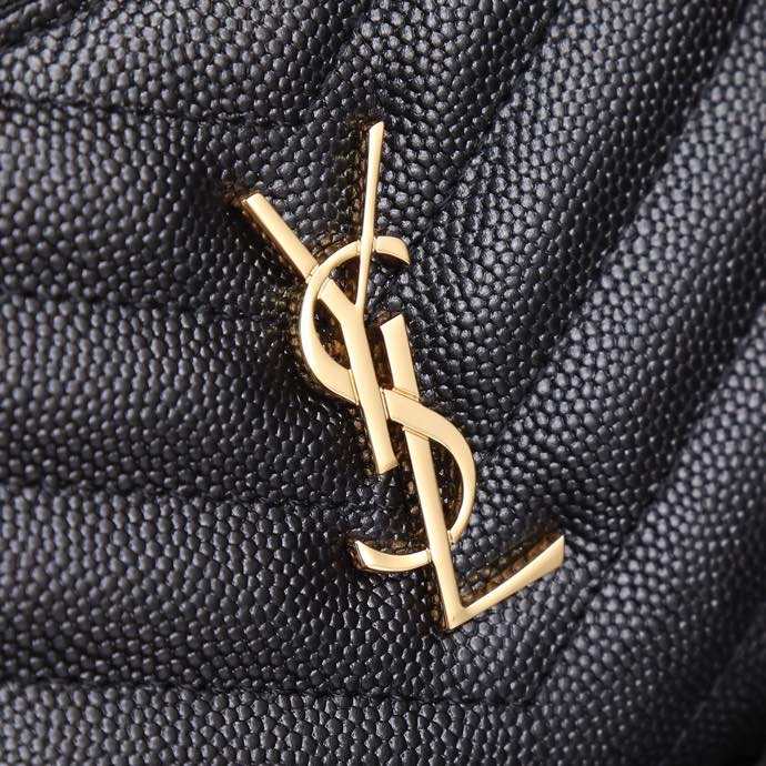 Saint Laurent YSL Caviar Card Holder in Black with Gold Hardware