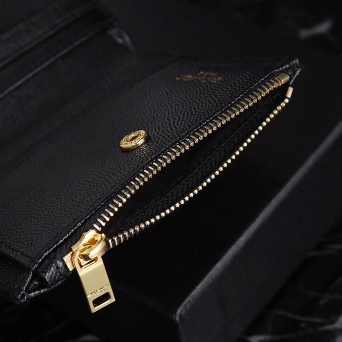 Saint Laurent YSL Caviar Card Holder in Black with Gold Hardware