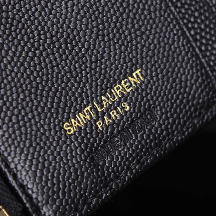 Saint Laurent YSL Caviar Card Holder in Black with Gold Hardware