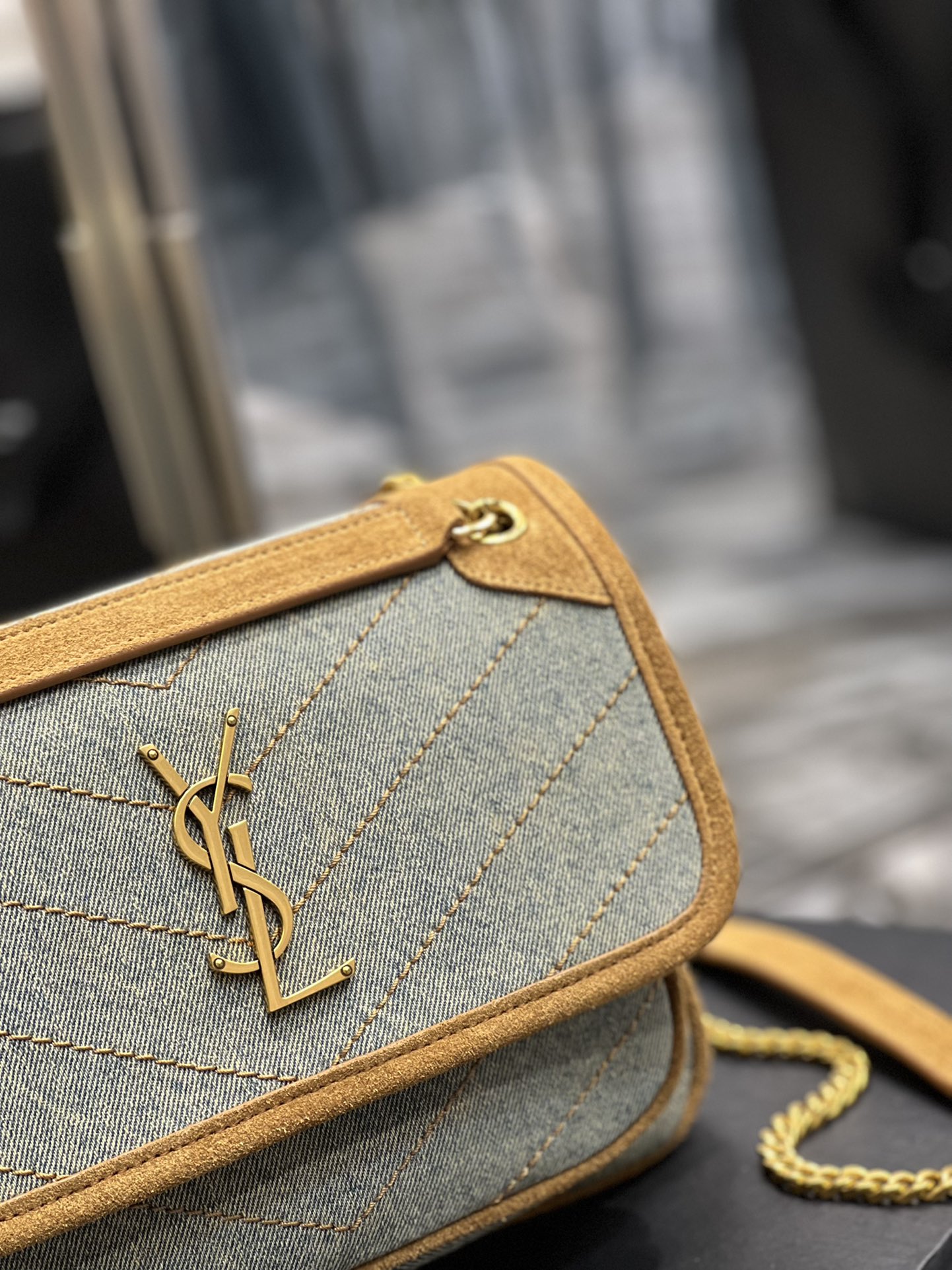 Saint Laurent YSL Niki Denim and Leather Bag - Spring/Summer Collection