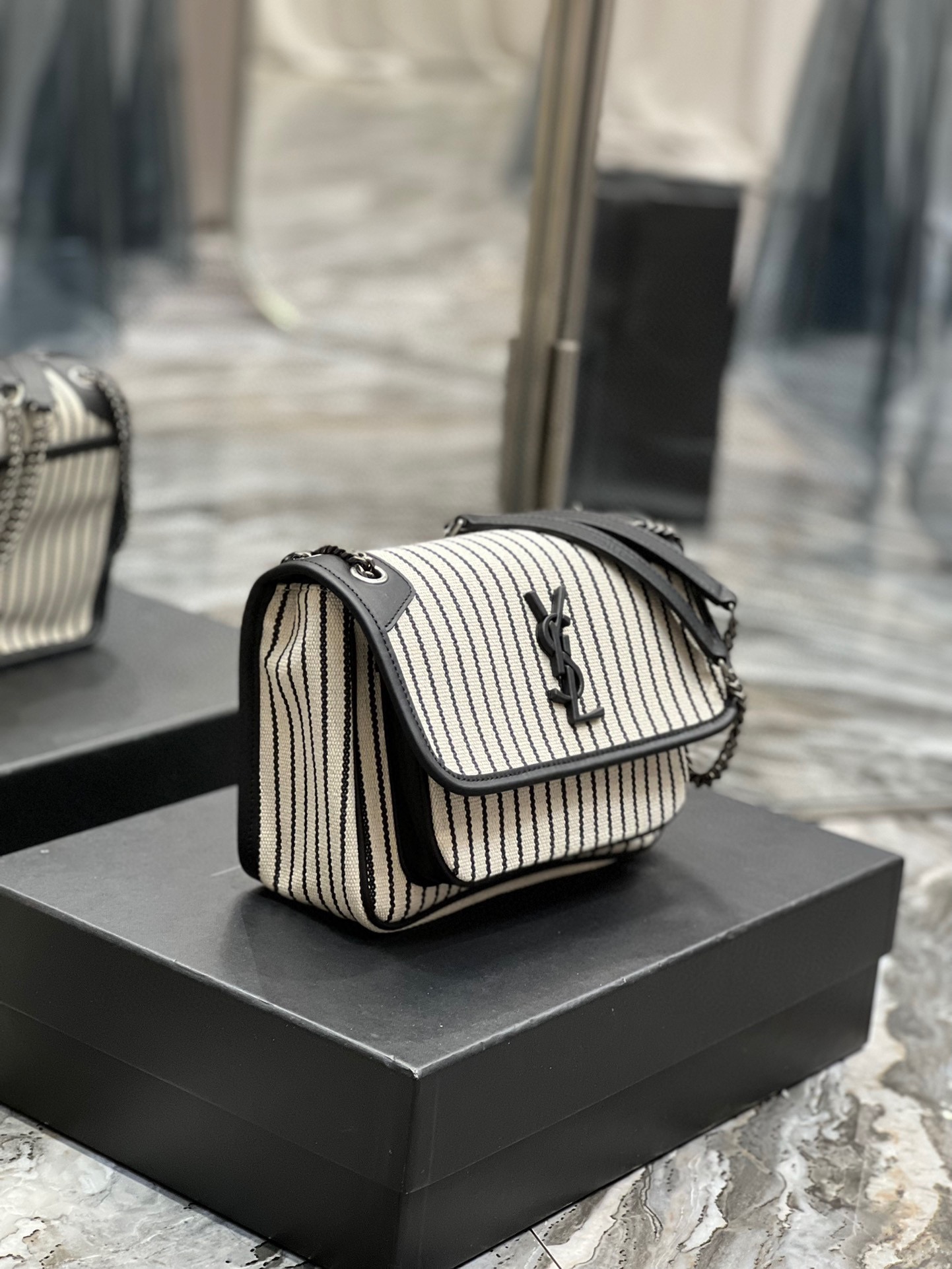 Saint Laurent YSL Niki Cotton-Linen Stripe and Leather Bag - Spring/Summer Collection