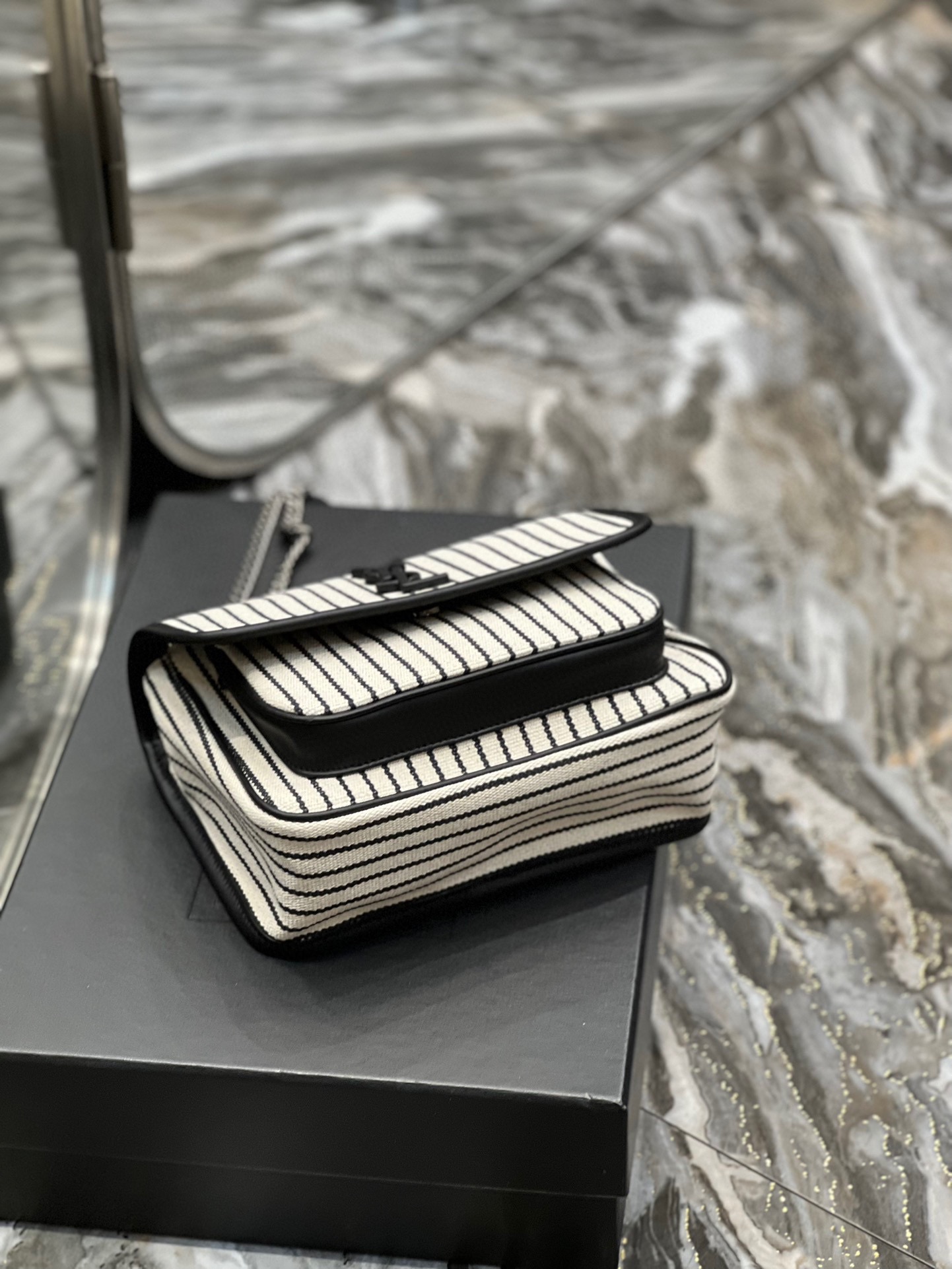 Saint Laurent YSL Niki Cotton-Linen Stripe and Leather Bag - Spring/Summer Collection