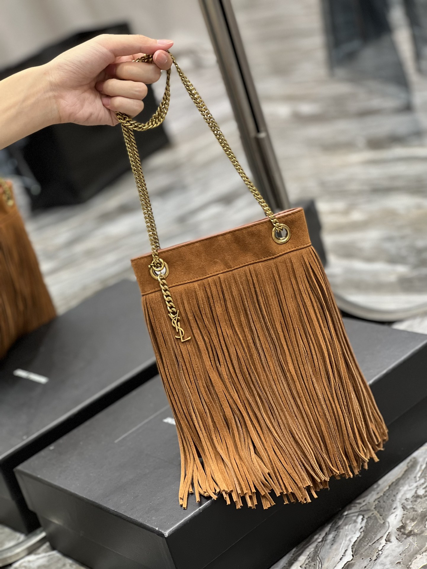 Saint Laurent YSL Grace Fringe Hobo Bag