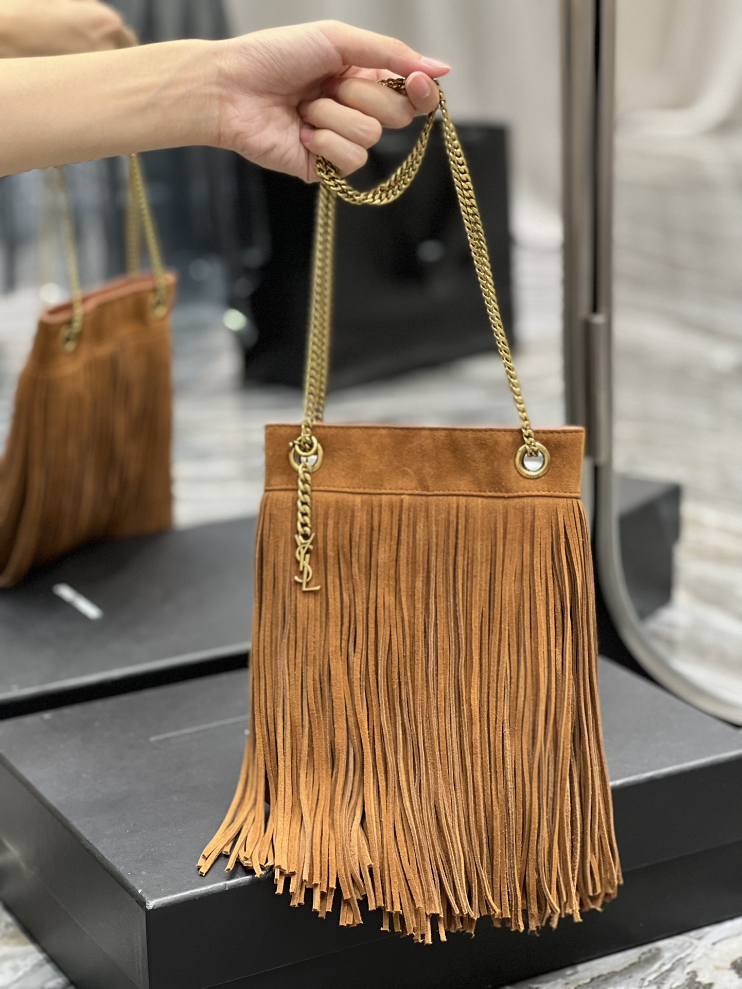 Saint Laurent YSL Grace Fringe Hobo Bag