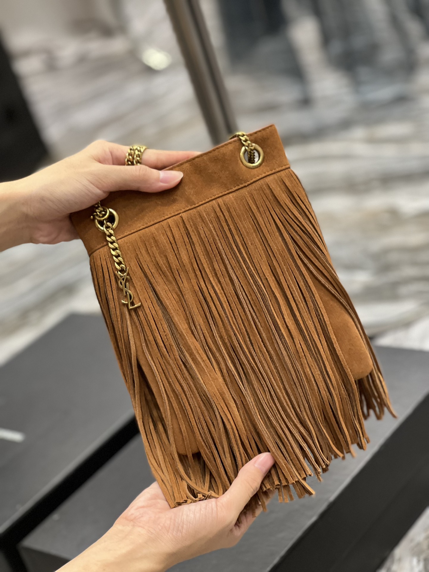 Saint Laurent YSL Grace Fringe Hobo Bag