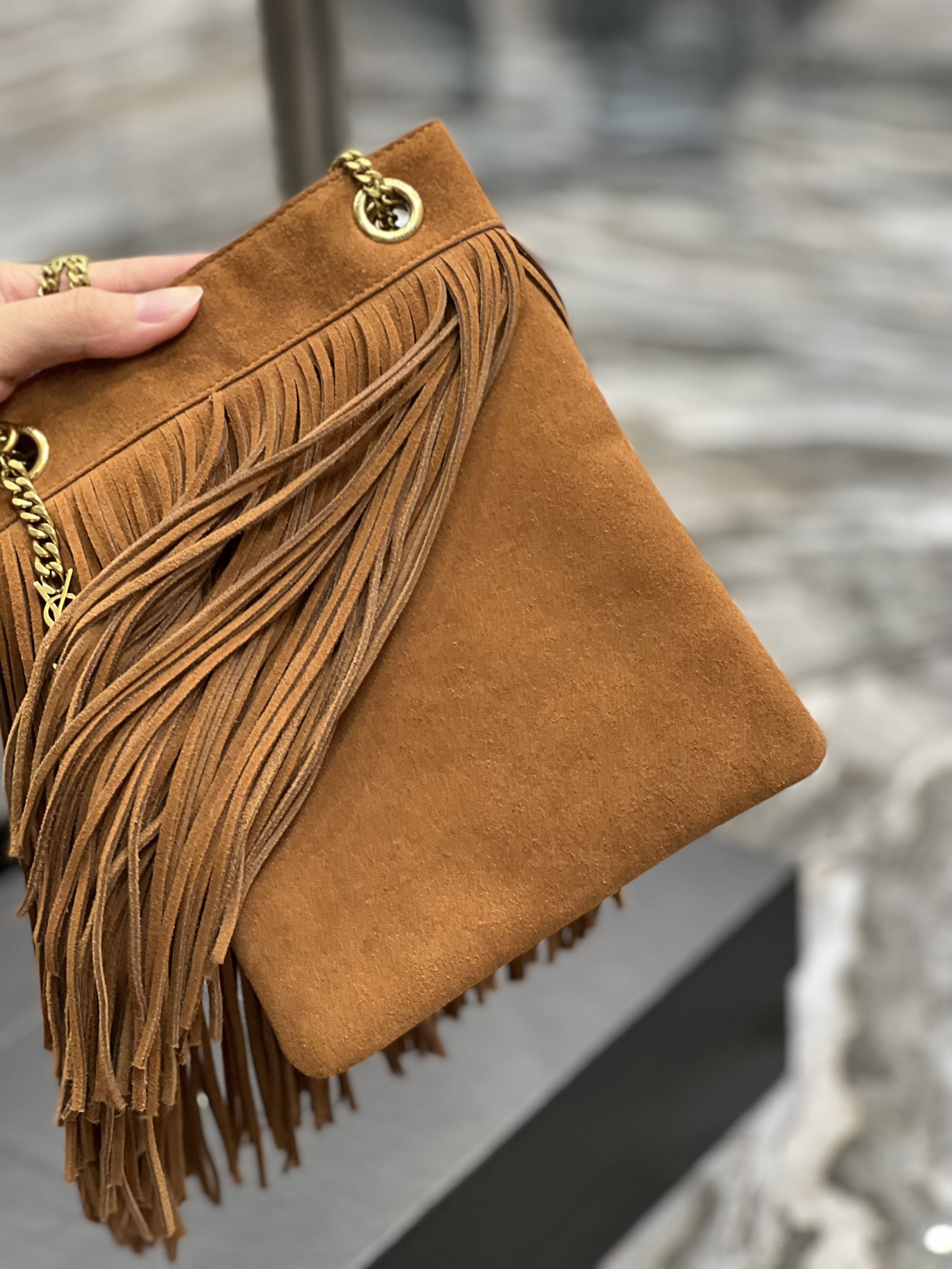 Saint Laurent YSL Grace Fringe Hobo Bag