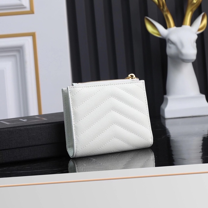 Saint Laurent YSL Caviar Card Holder in White with Gold Hardware