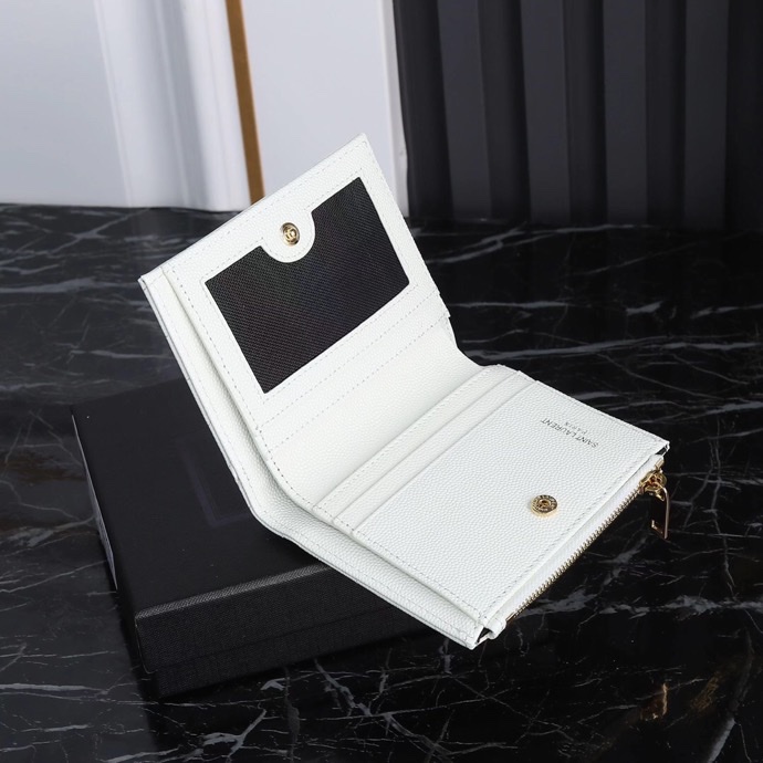 Saint Laurent YSL Caviar Card Holder in White with Gold Hardware