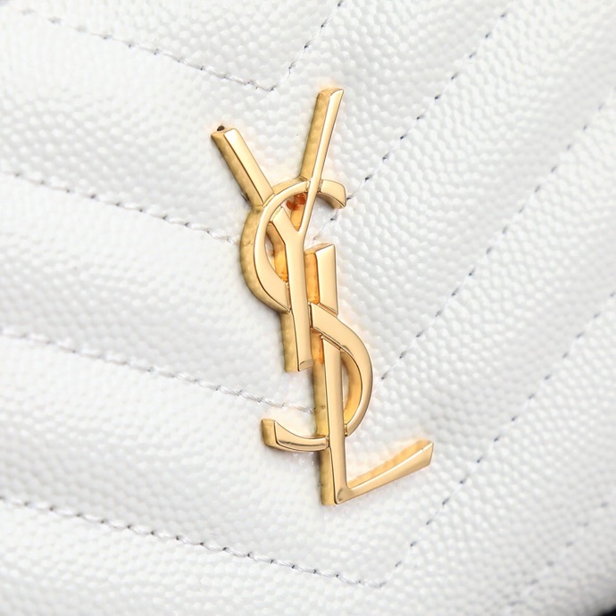 Saint Laurent YSL Caviar Card Holder in White with Gold Hardware