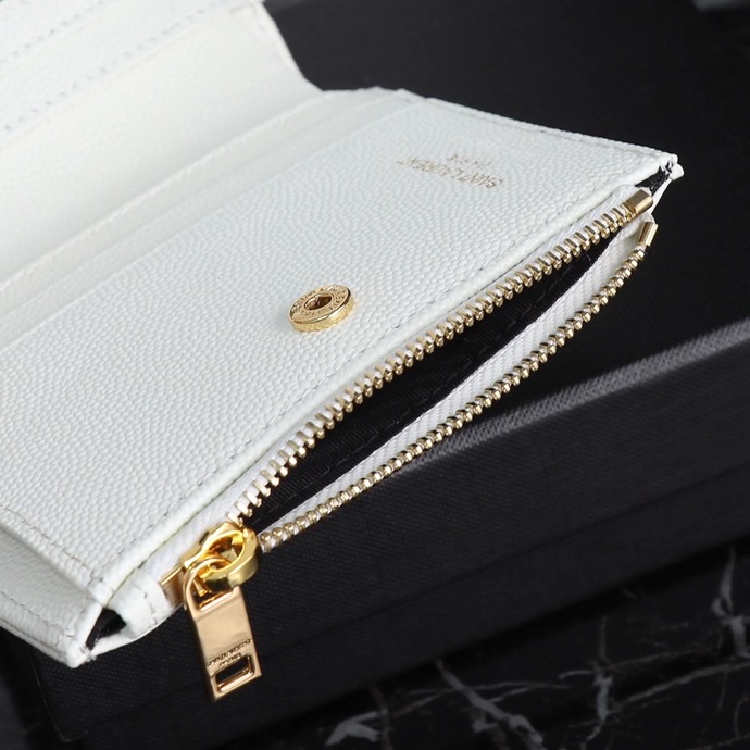 Saint Laurent YSL Caviar Card Holder in White with Gold Hardware