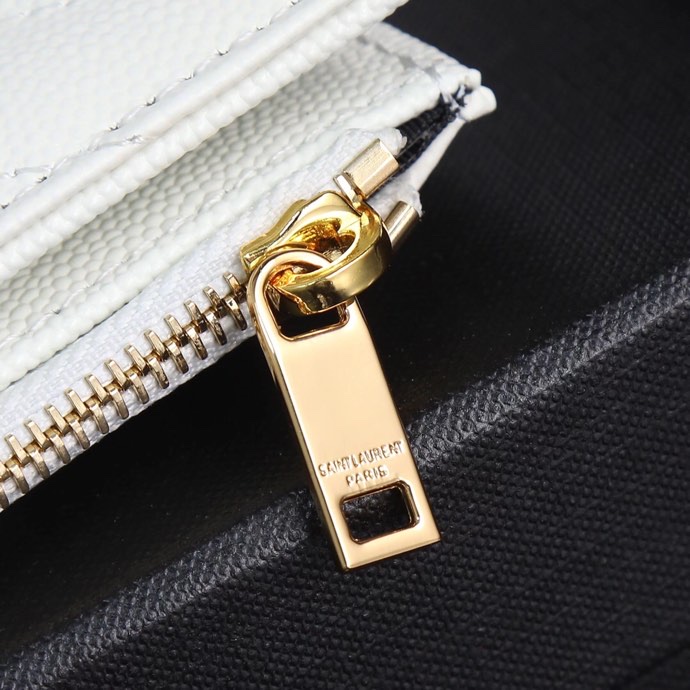 Saint Laurent YSL Caviar Card Holder in White with Gold Hardware