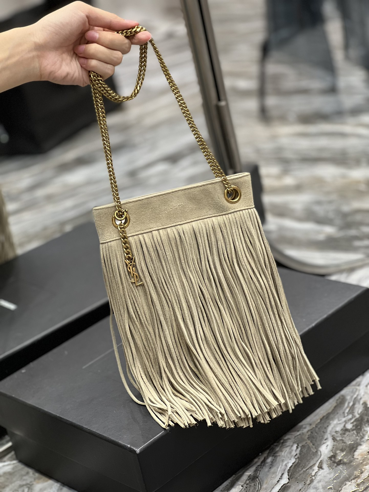 Saint Laurent YSL Grace Fringe Hobo Bag