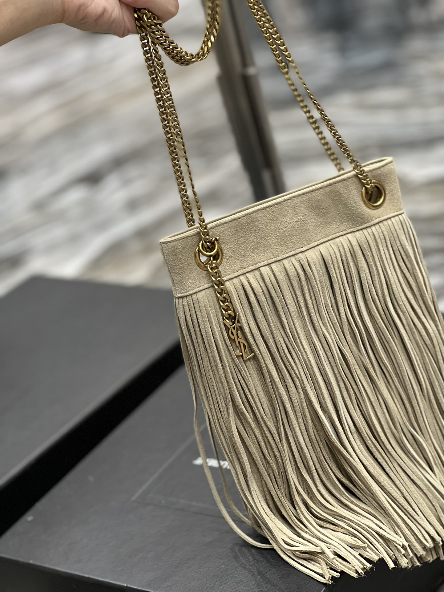 Saint Laurent YSL Grace Fringe Hobo Bag