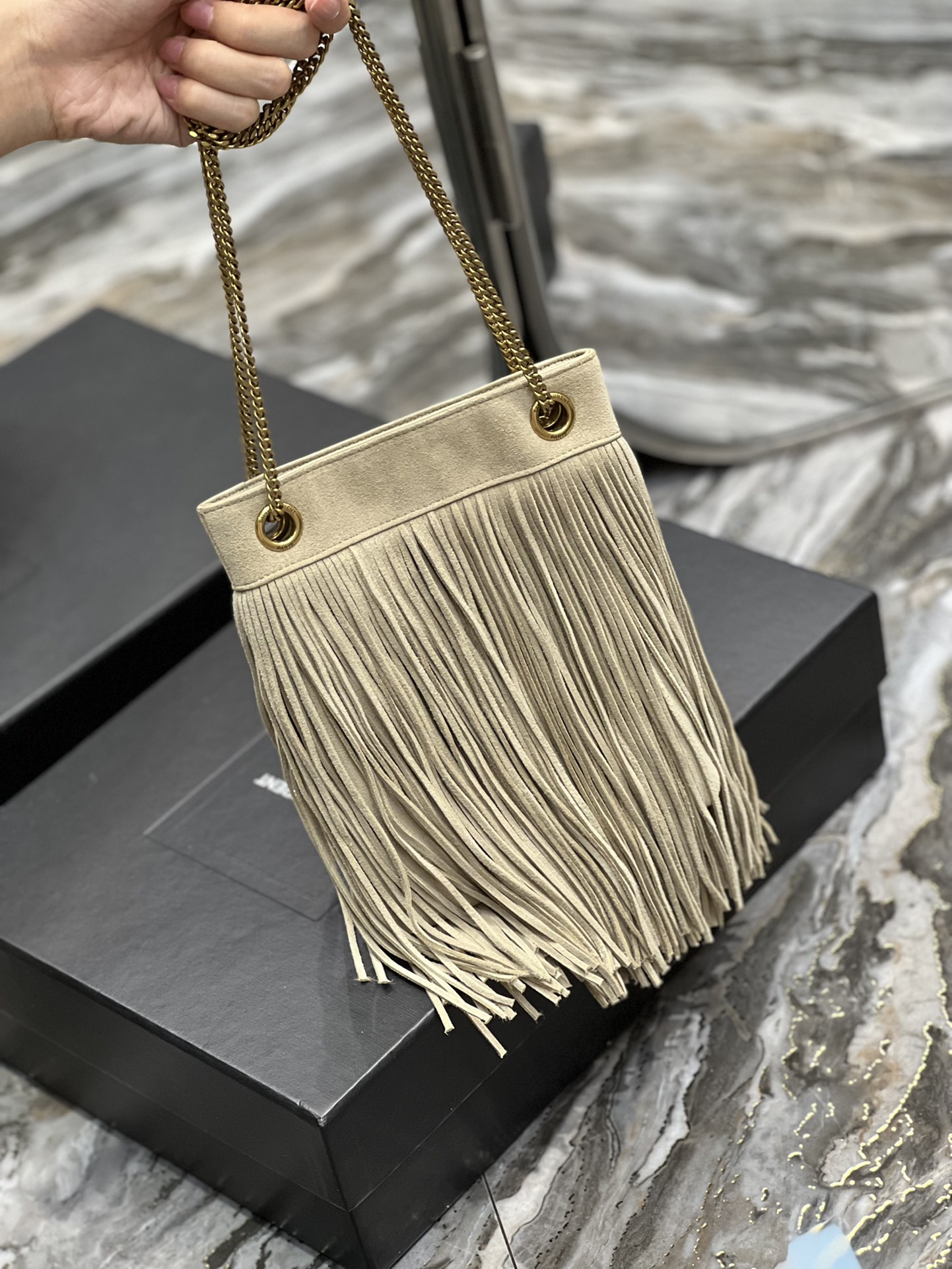 Saint Laurent YSL Grace Fringe Hobo Bag