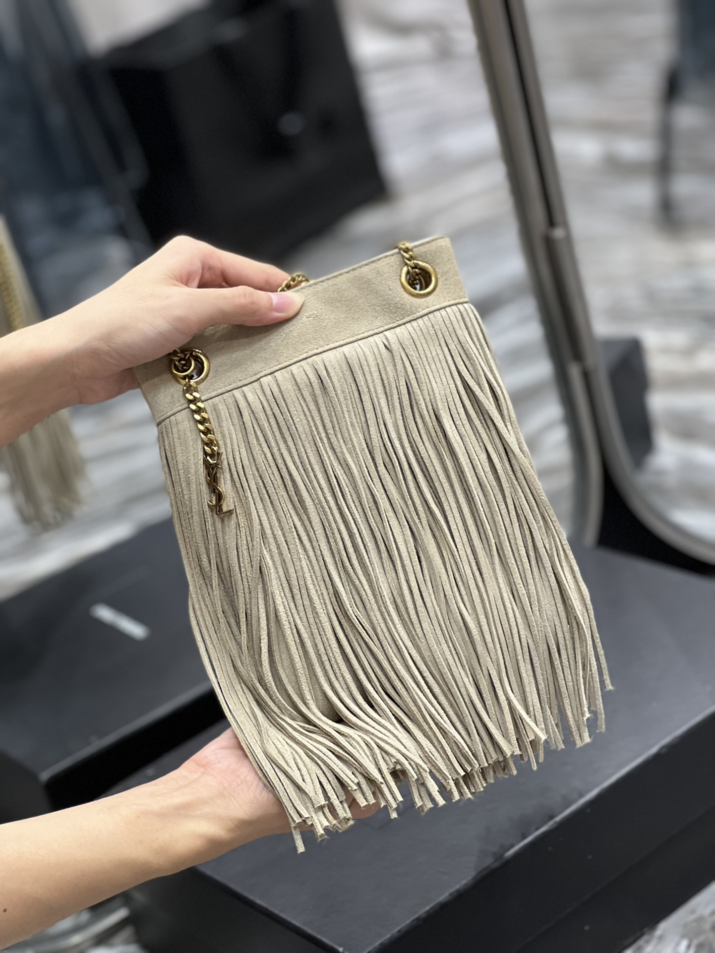 Saint Laurent YSL Grace Fringe Hobo Bag