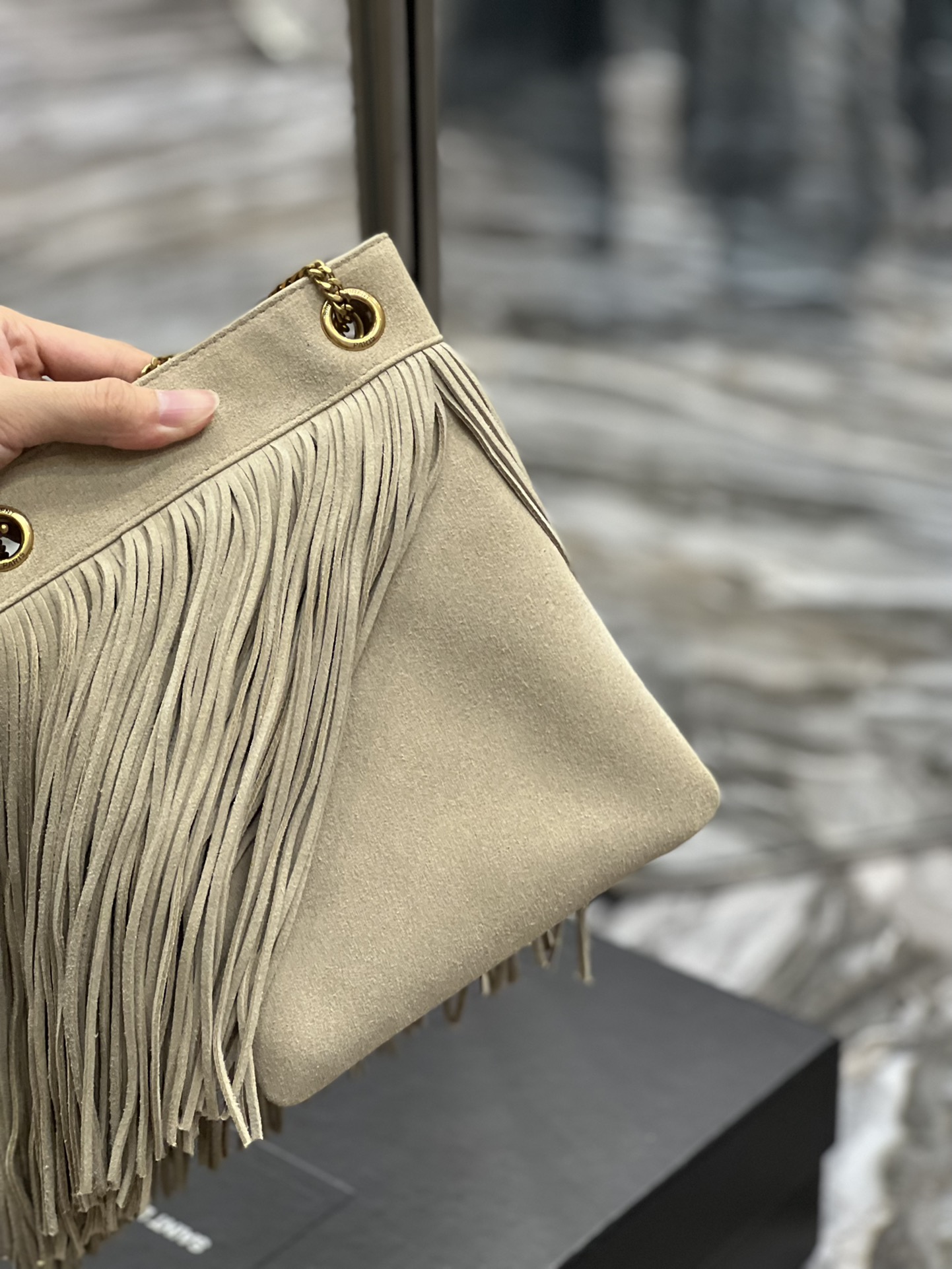 Saint Laurent YSL Grace Fringe Hobo Bag