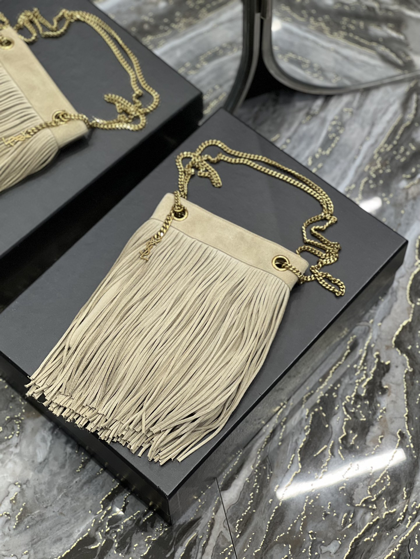 Saint Laurent YSL Grace Fringe Hobo Bag