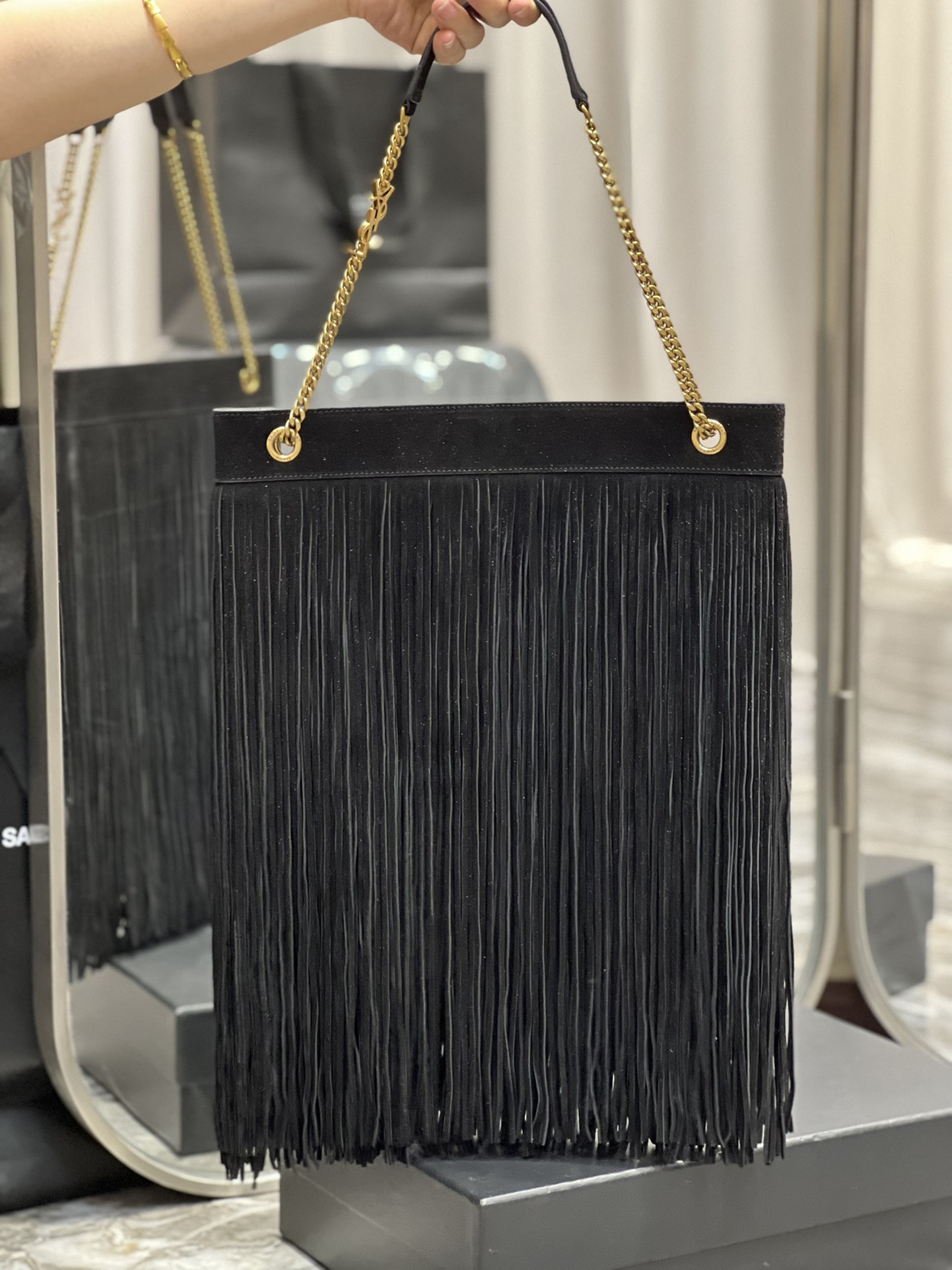 Saint Laurent YSL Grace Fringe Hobo Bag