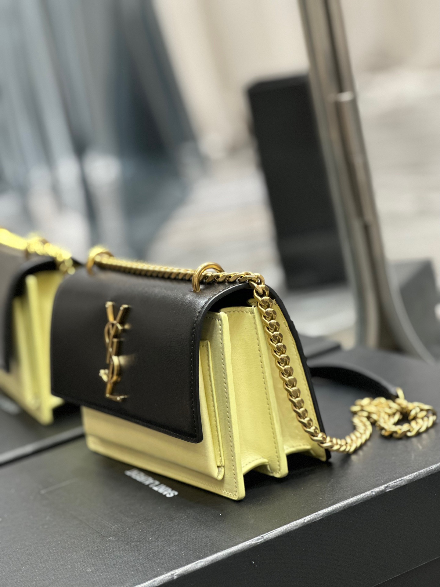 Saint Laurent YSL Sunset Bag in Black and Beige