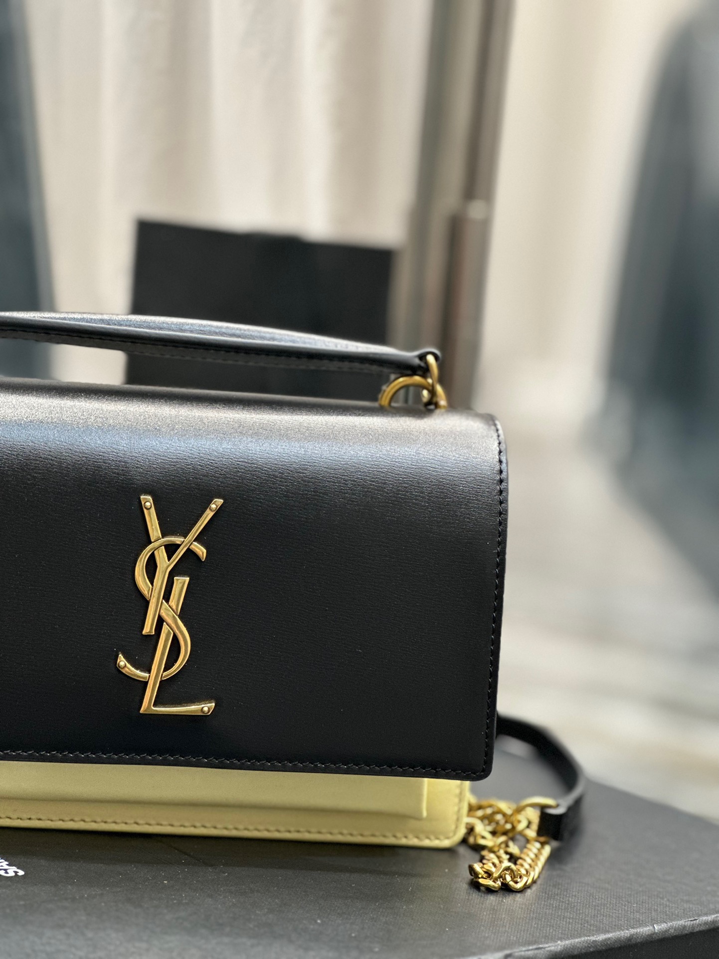  Saint Laurent YSL Sunset WOC in Black with Cream Gold Hardware