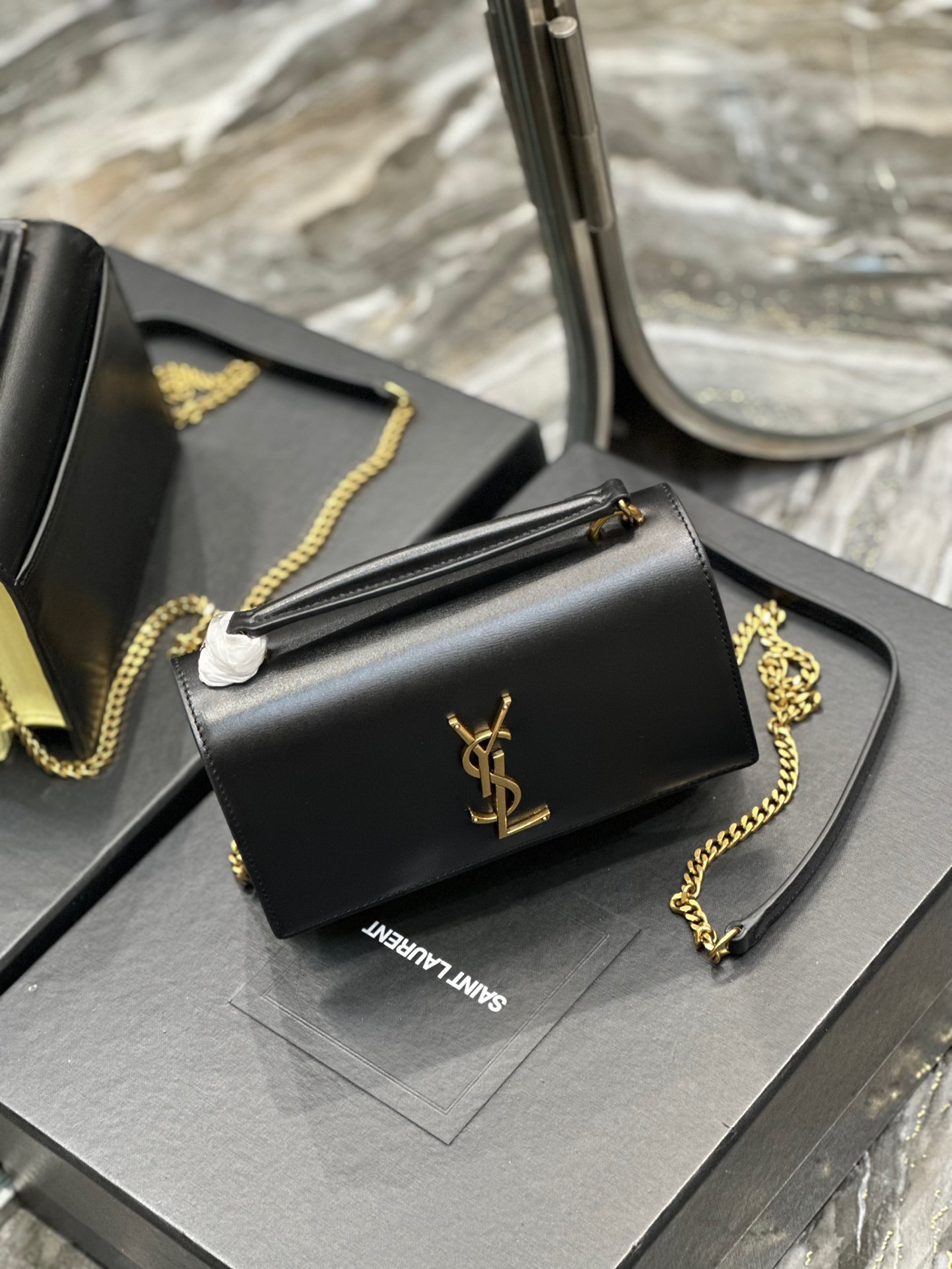  Saint Laurent YSL Sunset WOC in Black with Cream Gold Hardware