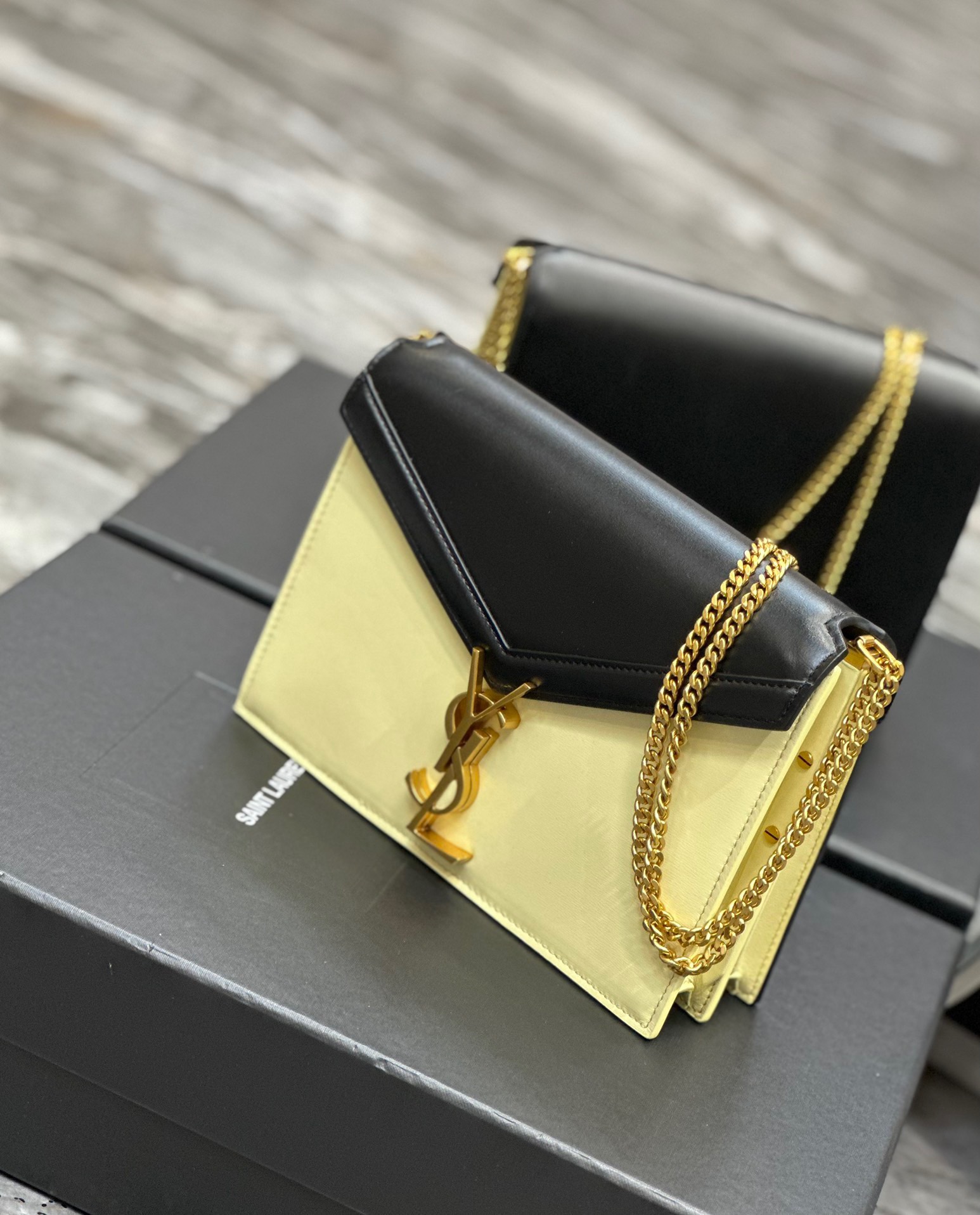 Saint Laurent YSL Cassandra Bag in Black with Cream Gold Hardware