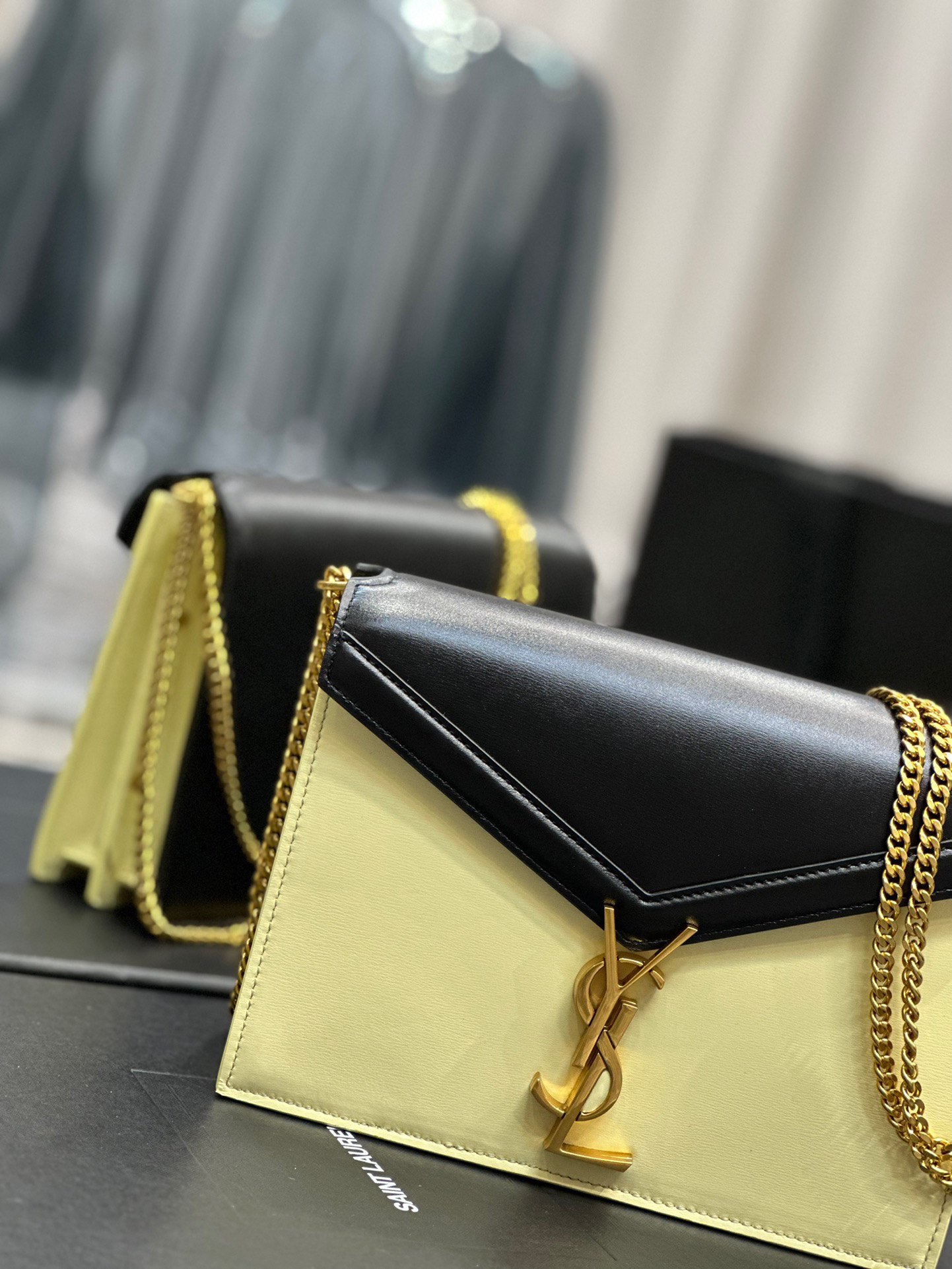 Saint Laurent YSL Cassandra Bag in Black with Cream Gold Hardware